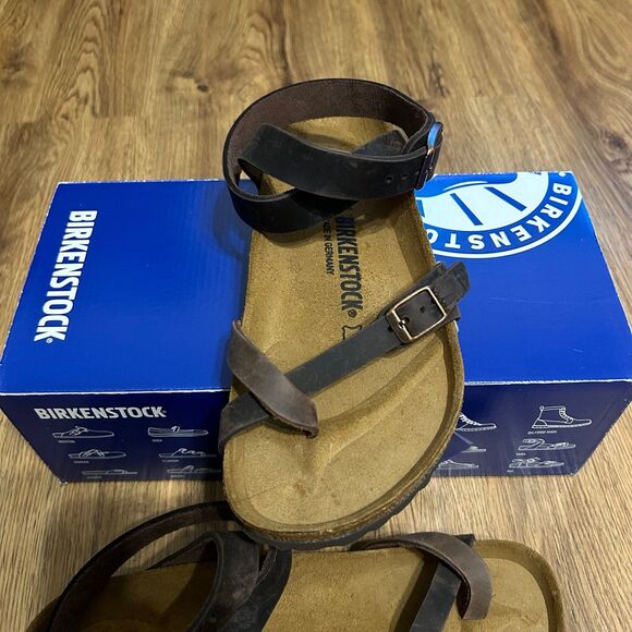 Birkenstock Yara brown leather ankle strap sandals shoes women’s eur 38 new - Picture 3 of 6